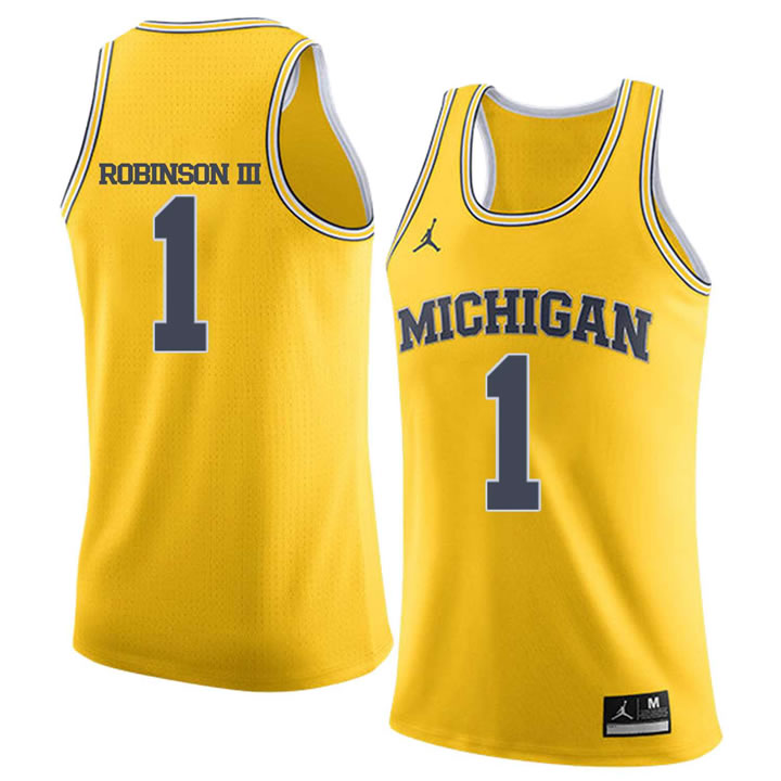 University of Michigan #1 Glenn Robinson III Yellow College Basketball Jersey